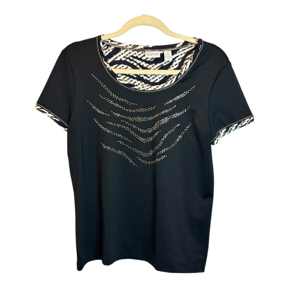 Chico's Blouse Women's Size Medium Zenergy Stripes Studded Chicos‎ 1